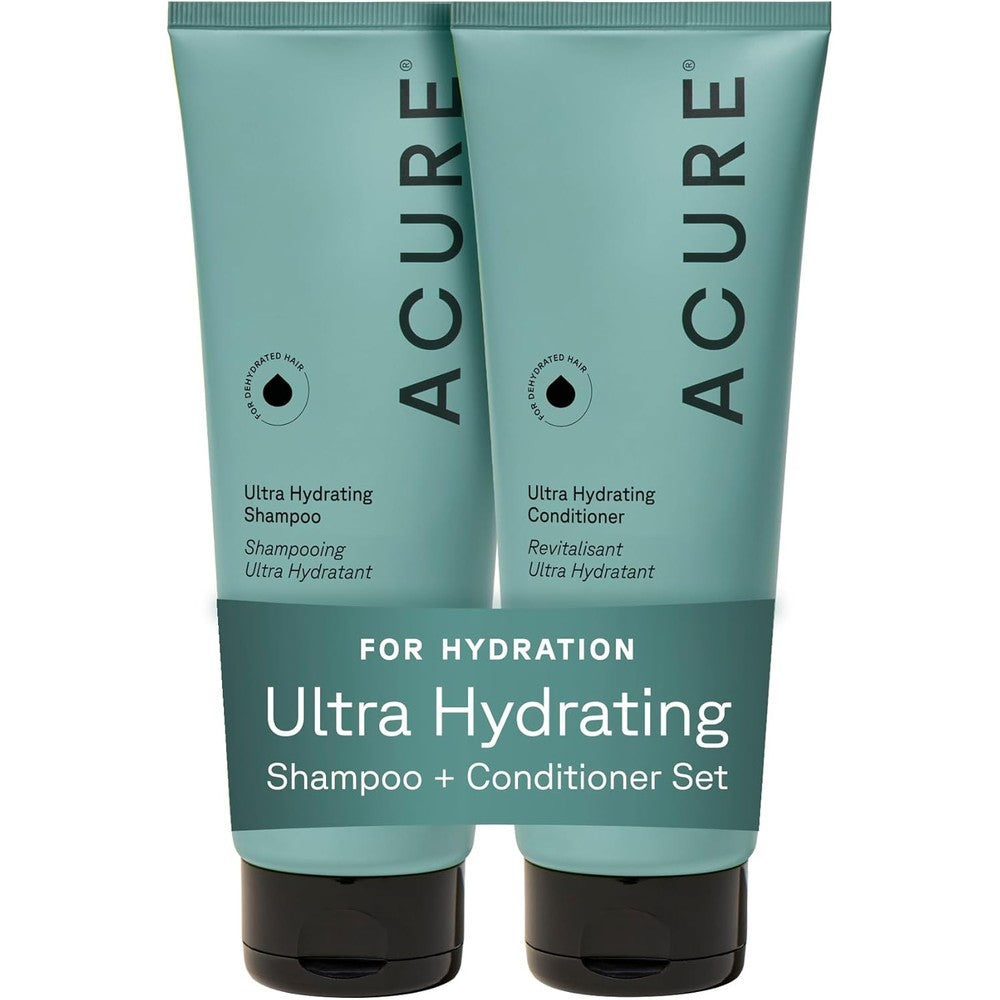 Acure Ultra Hydrating Shampoo and Conditioner Set front view showcasing the packaging.