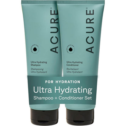 Acure Ultra Hydrating Shampoo and Conditioner Set front view showcasing the packaging.