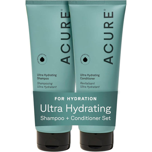Acure Ultra Hydrating Shampoo and Conditioner Set front view showcasing the packaging.