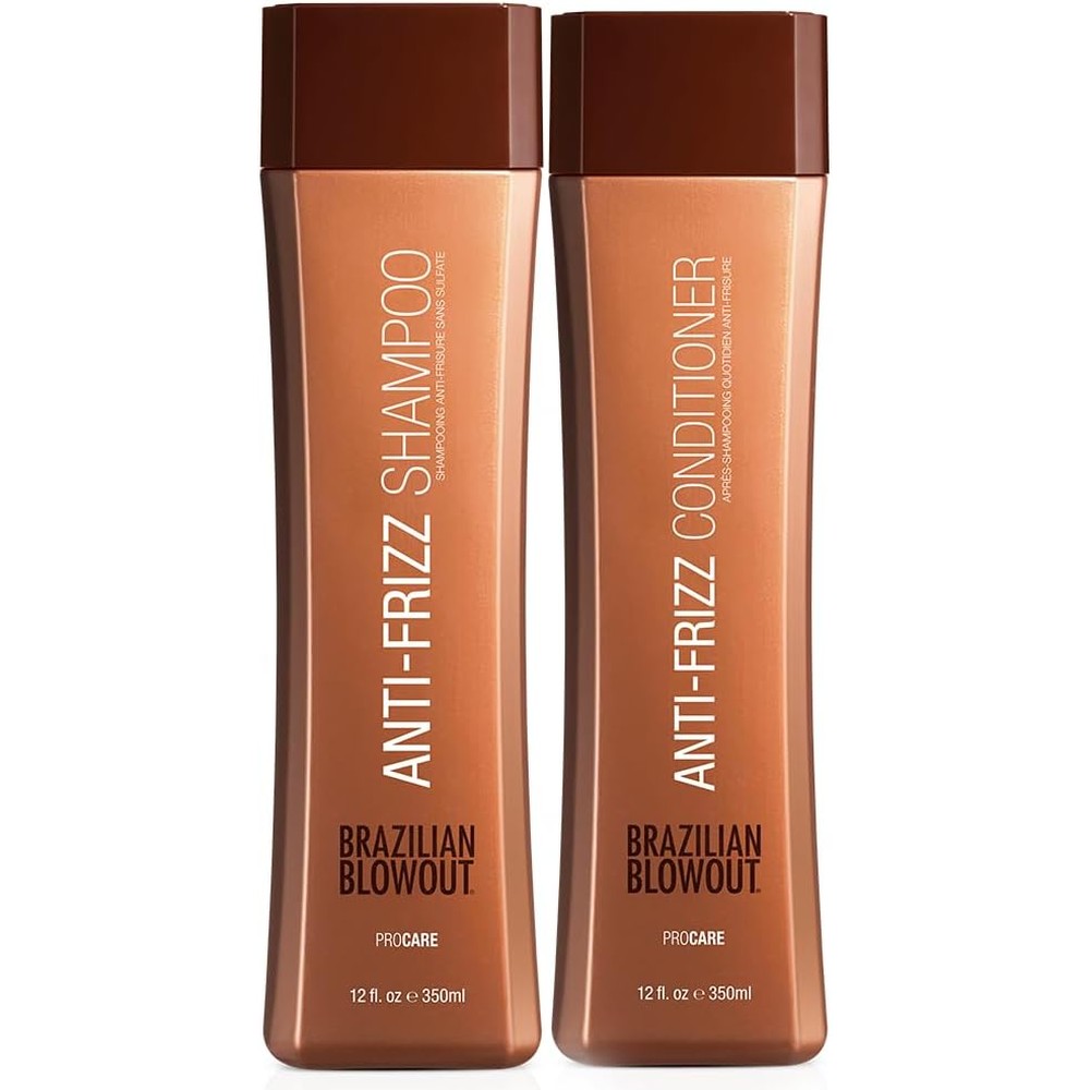 Brazilian Blowout Anti Frizz Shampoo and Conditioner front view for professional hair smoothing