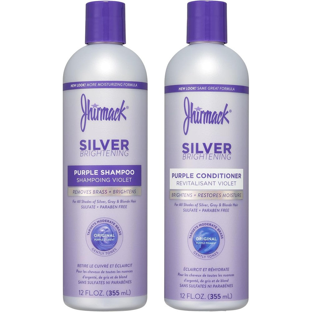 Jhirmack Silver Brightening Purple Shampoo and Conditioner Set front view showing twelve ounce bottles