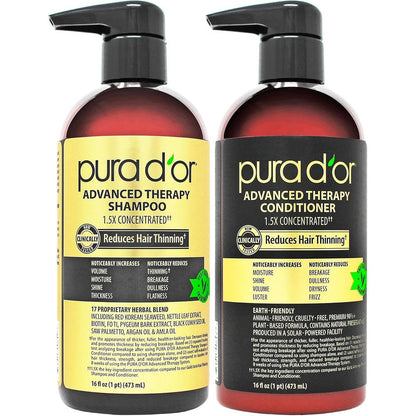 PURA D'OR Advanced Therapy Biotin Shampoo and Conditioner front view for hair thinning