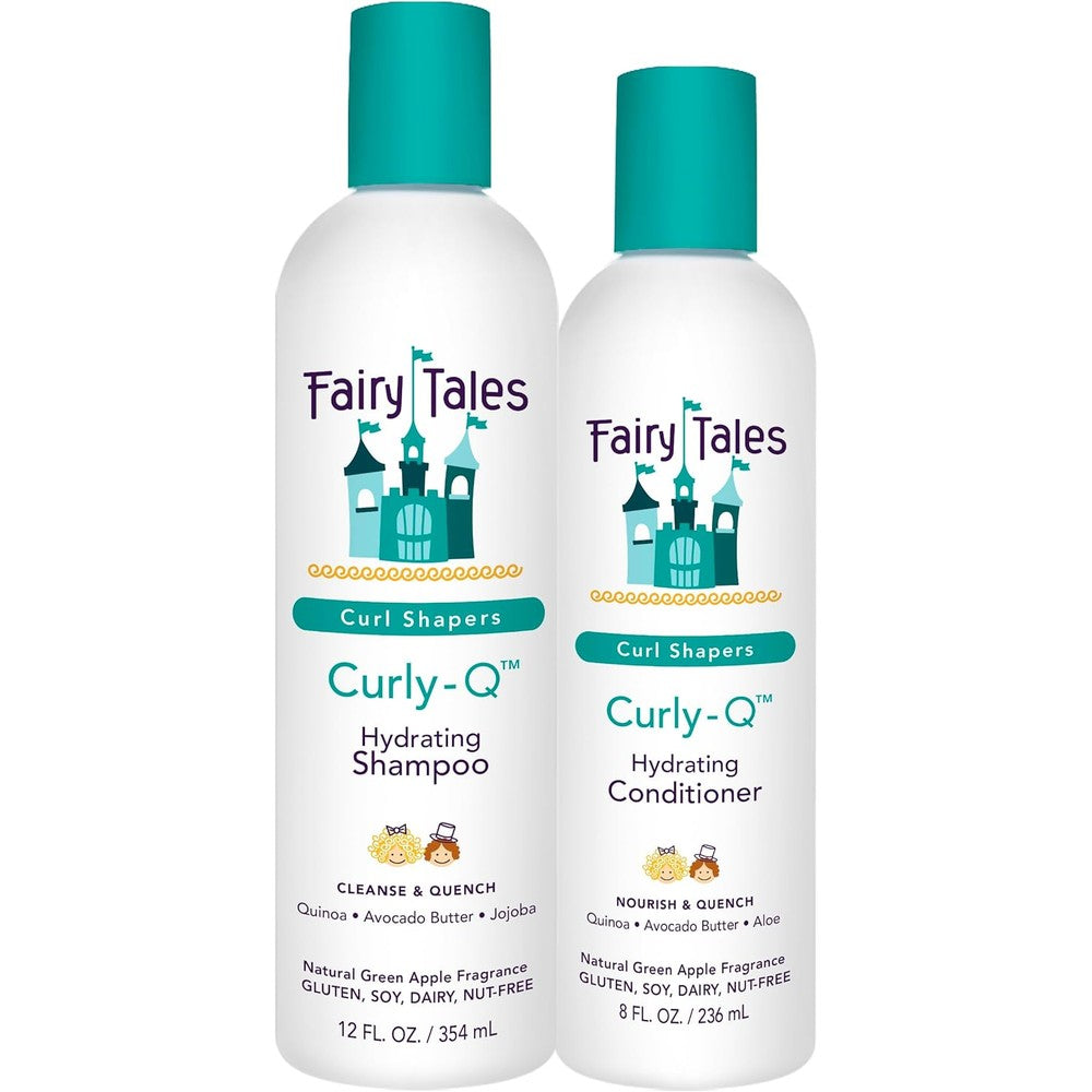 Fairy Tales Curly Q Hydrating Kids Shampoo and Conditioner set front view for curly hair care