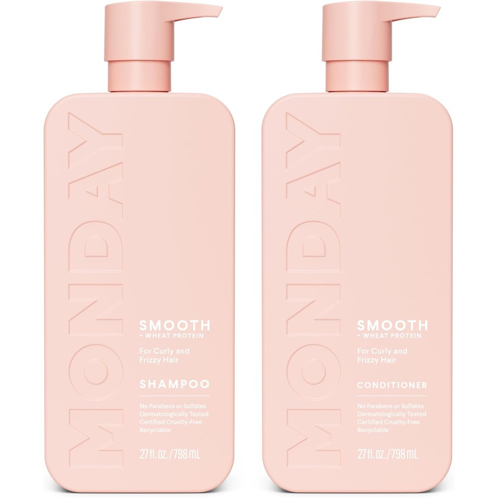MONDAY HAIRCARE Smooth Shampoo and Conditioner 27 ounce bathroom set front view