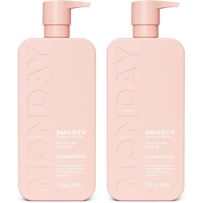 MONDAY HAIRCARE Smooth Shampoo and Conditioner 27 ounce bathroom set front view