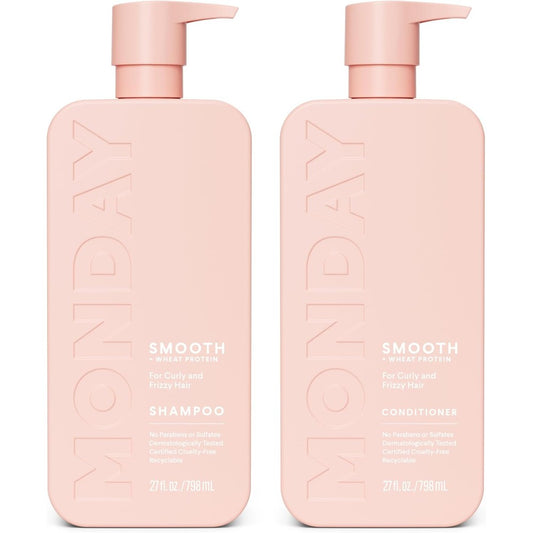 MONDAY HAIRCARE Smooth Shampoo and Conditioner 27 ounce bathroom set front view