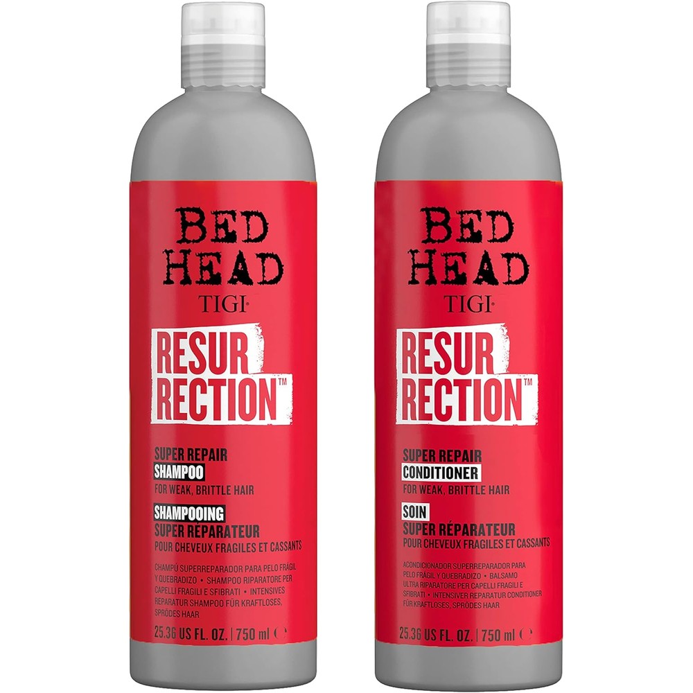 TIGI Bed Head Resurrection Hair Repair Shampoo and Conditioner Set front view professional hair care kit