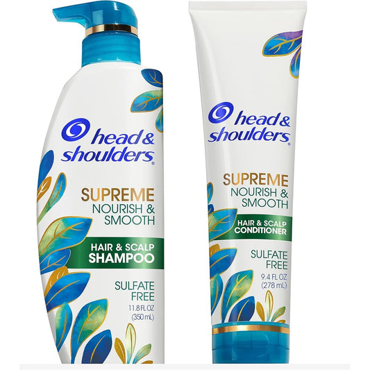 Head and Shoulders Supreme Nourish and Smooth shampoo and conditioner set front view for anti dandruff treatment