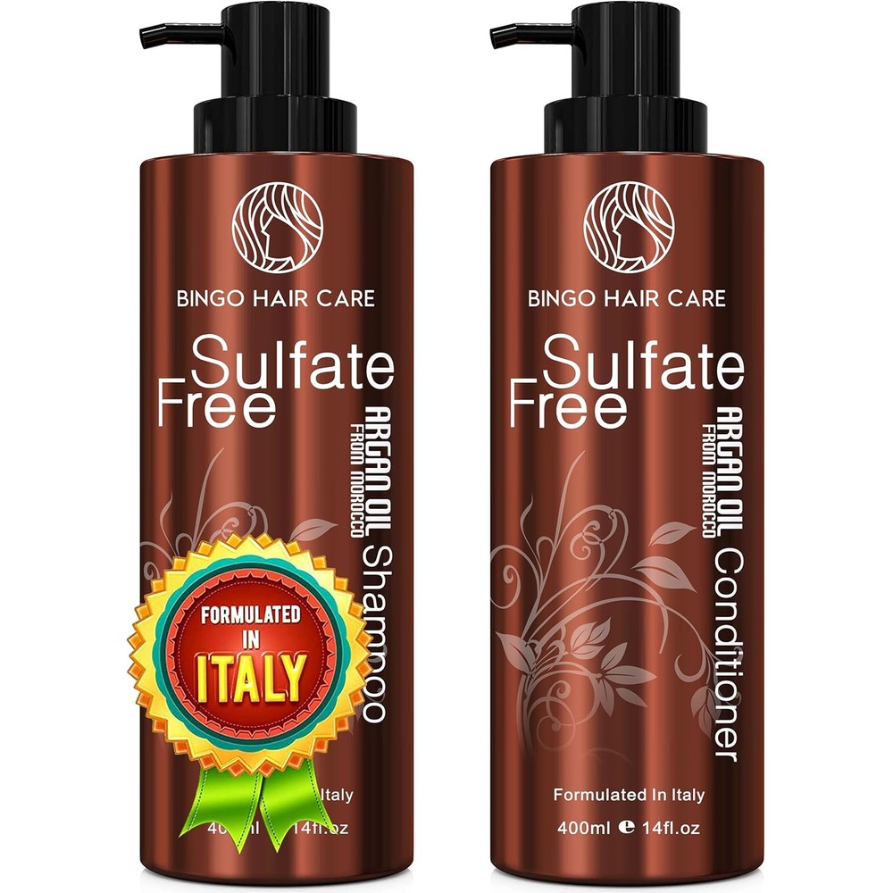 Bingo Hair Care Moroccan Argan Oil Shampoo and Conditioner set front view for hydration