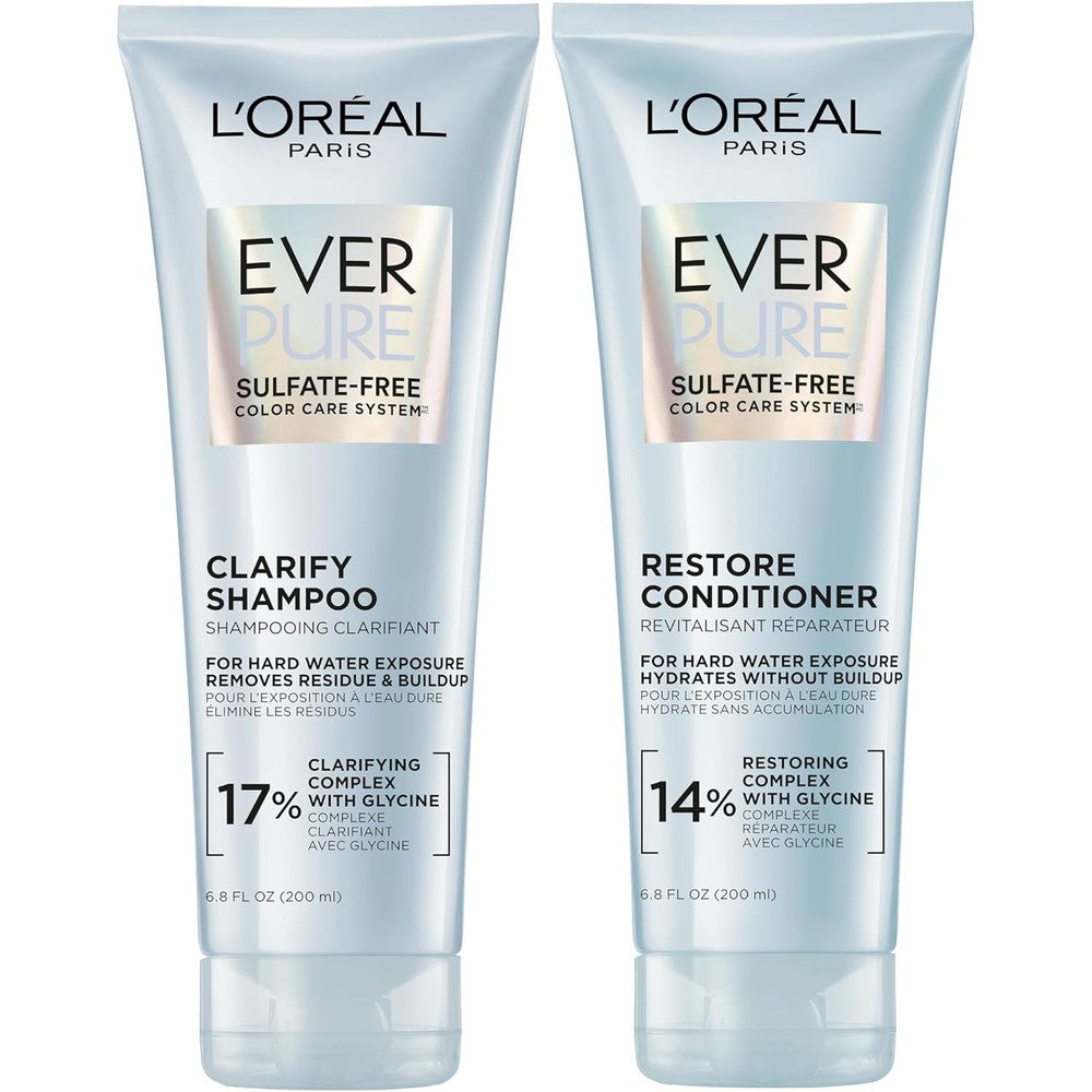 L'Oreal Paris EverPure Clarify and Restore Shampoo and Conditioner Set front view clarifying hair care kit