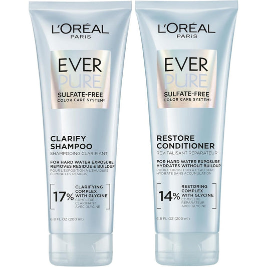 L'Oreal Paris EverPure Clarify and Restore Shampoo and Conditioner Set front view clarifying hair care kit