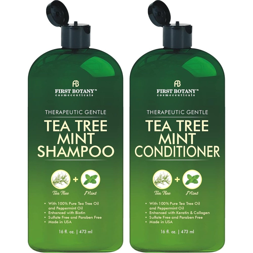 First Botany Tea Tree Mint Shampoo and Conditioner twin pack front view showing green bottles