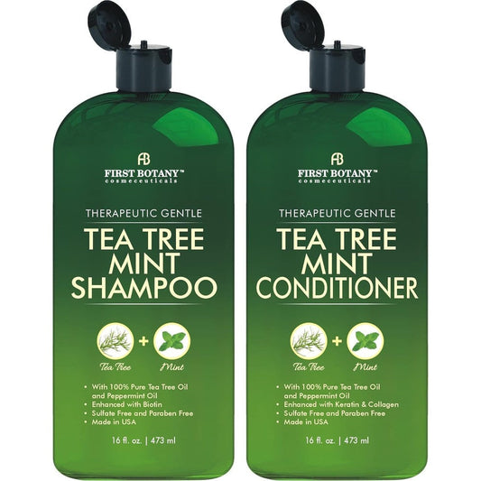 First Botany Tea Tree Mint Shampoo and Conditioner twin pack front view showing green bottles