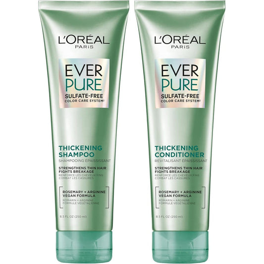 L'Oreal Paris EverPure Thickening Shampoo and Conditioner front view for fine hair care