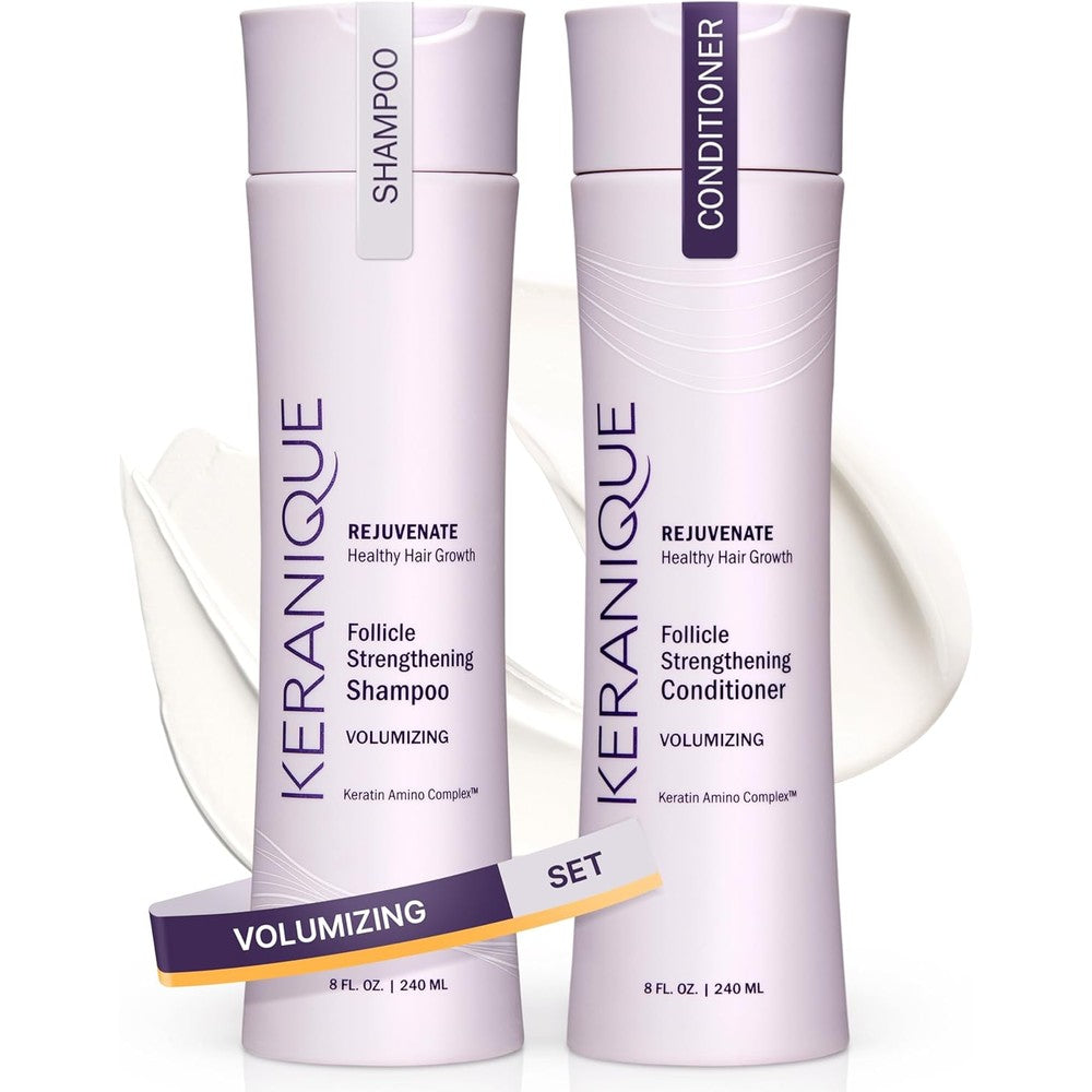 Keranique Volumizing Shampoo and Conditioner duo front view for thinning hair formula
