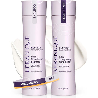 Keranique Volumizing Shampoo and Conditioner duo front view for thinning hair formula