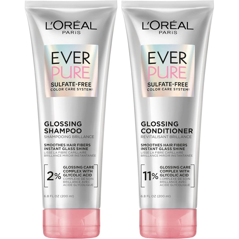 L'Oreal Paris EverPure Glossing Shampoo and Conditioner Set front view for shiny hair