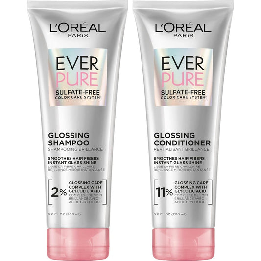 L'Oreal Paris EverPure Glossing Shampoo and Conditioner Set front view for shiny hair