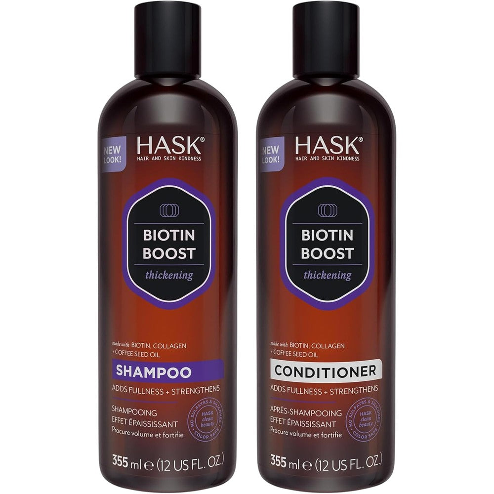 HASK Biotin Boost Thickening Shampoo and Conditioner Set front view for fine hair care
