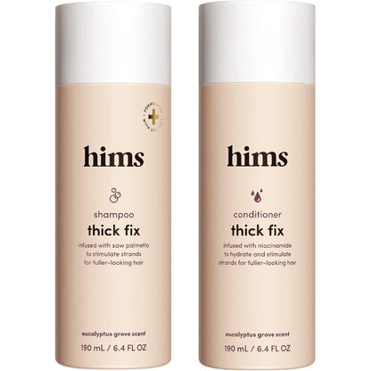 Hims Thick Fix Shampoo and Conditioner Set front view showing two bottles for hair thickening