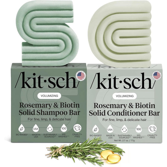 Kitsch Rosemary and Biotin Shampoo and Conditioner Bar Set front view of the two pack packaging for hair growth.