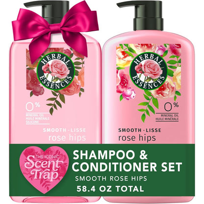 Herbal Essences Smooth Collection shampoo and conditioner set front view for anti frizz hair care