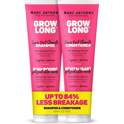 Marc Anthony Grow Long Biotin Shampoo and Conditioner Set front view pink bottles