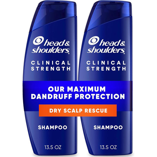 Head and Shoulders Clinical Strength Dry Scalp Rescue Shampoo twin pack front view for maximum dandruff protection