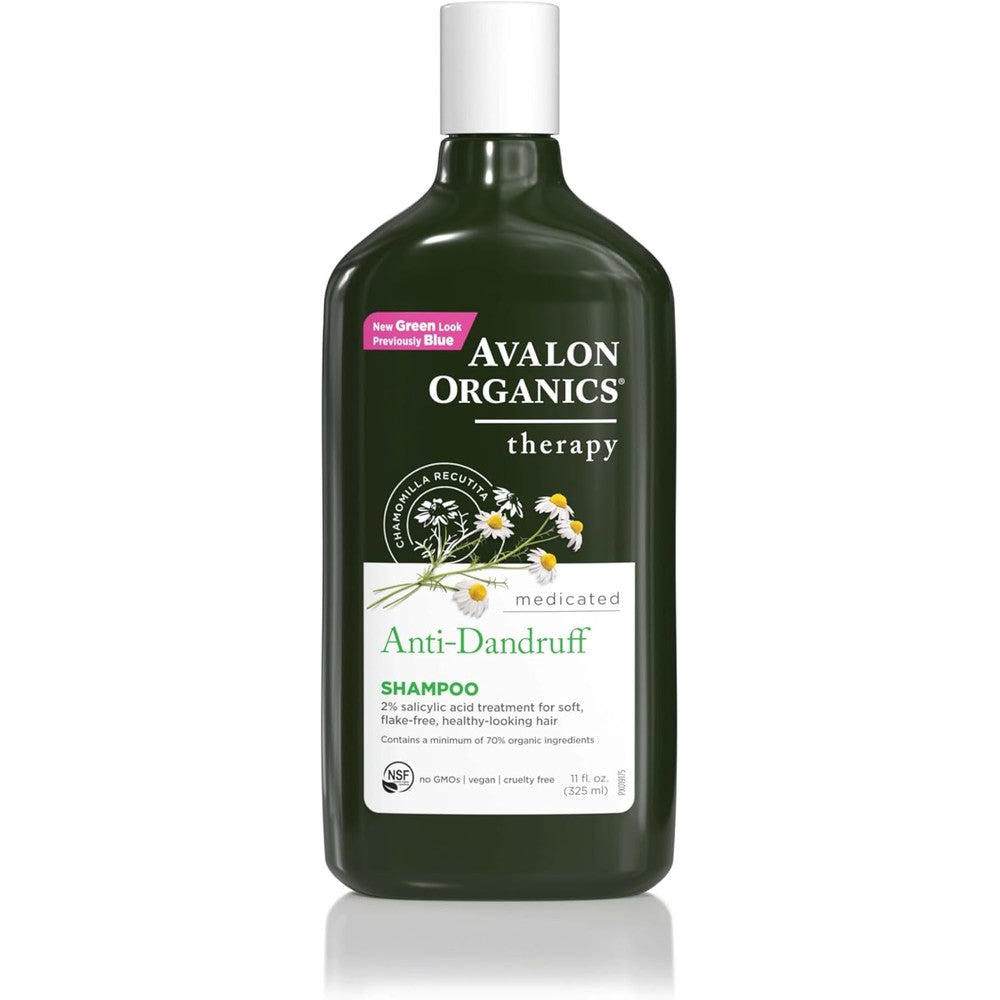 Avalon Organics All Natural Dandruff Therapy Shampoo front view dark green bottle