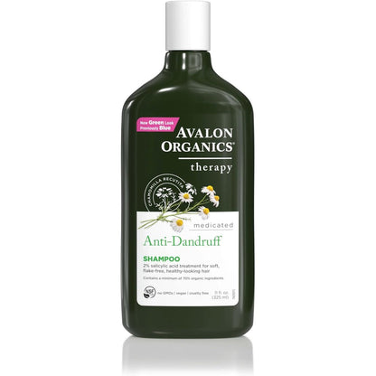 Avalon Organics All Natural Dandruff Therapy Shampoo front view dark green bottle