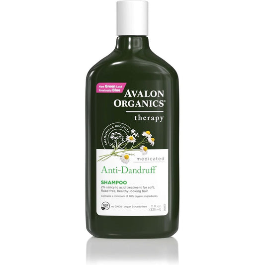 Avalon Organics All Natural Dandruff Therapy Shampoo front view dark green bottle