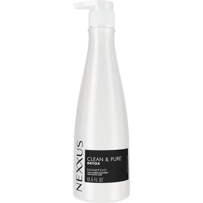 Nexxus Clean and Pure Clarifying Shampoo front view bottle with white pump dispenser