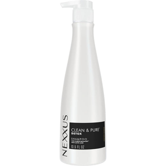 Nexxus Clean and Pure Clarifying Shampoo front view bottle with white pump dispenser