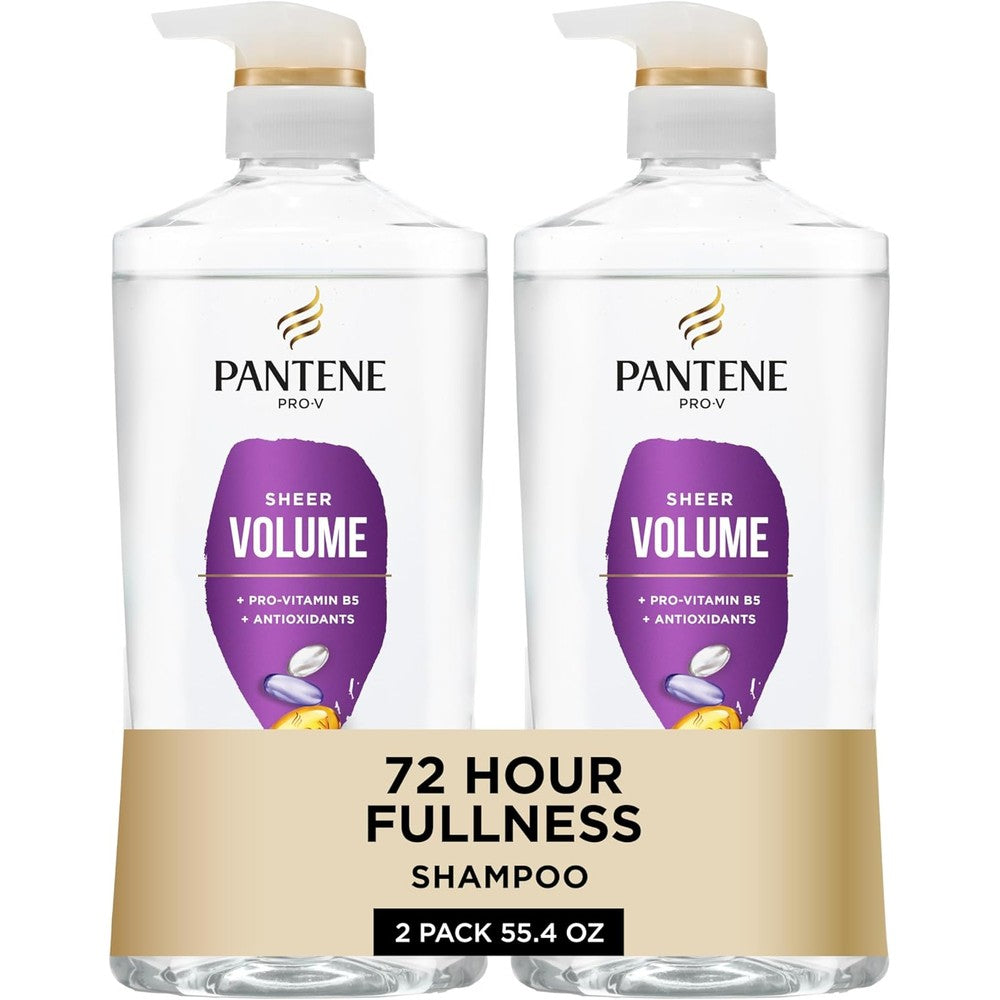 Pantene Sheer Volume Shampoo front view twin pack bundle with rescue shot.