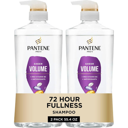 Pantene Sheer Volume Shampoo front view twin pack bundle with rescue shot.