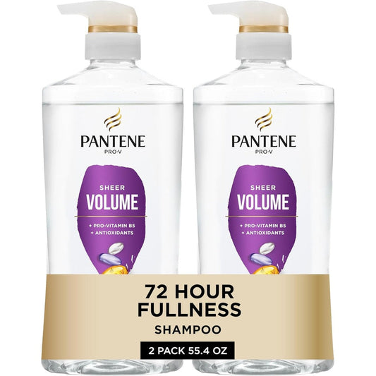 Pantene Sheer Volume Shampoo front view twin pack bundle with rescue shot.