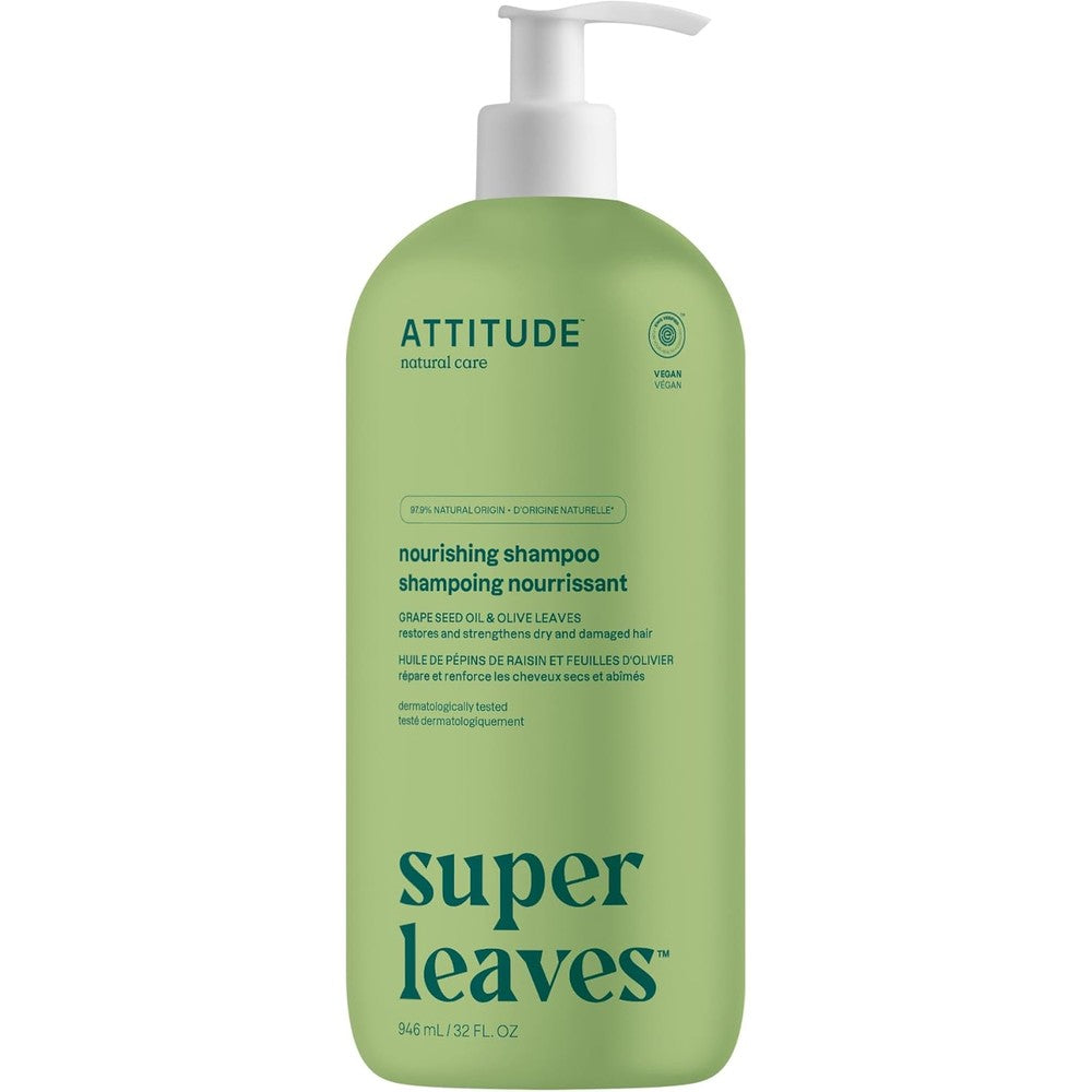 ATTITUDE Super Leaves Nourishing Hair Shampoo front view pump bottle for dry hair repair