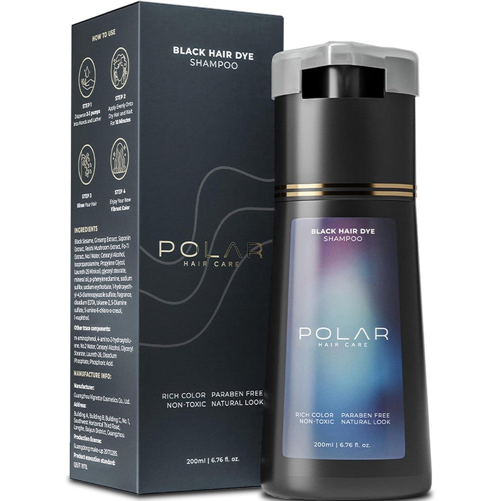 Polar Hair Care Instant Hair Dye Shampoo Jet Black front view bottle