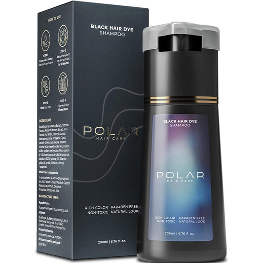 Polar Hair Care Instant Hair Dye Shampoo Jet Black front view bottle