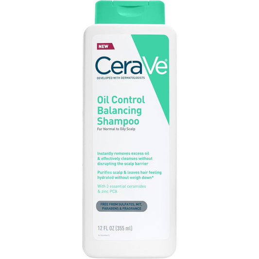 CeraVe Oil Control Balancing Shampoo 12 Ounce front bottle view showing clarifying hair care branding