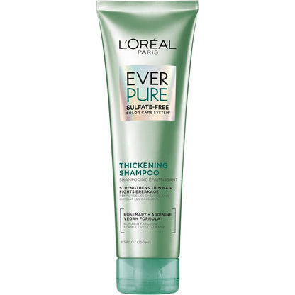 L'Oreal Paris EverStrong Sulfate Free Thickening Shampoo front view bottle for hair strengthening.