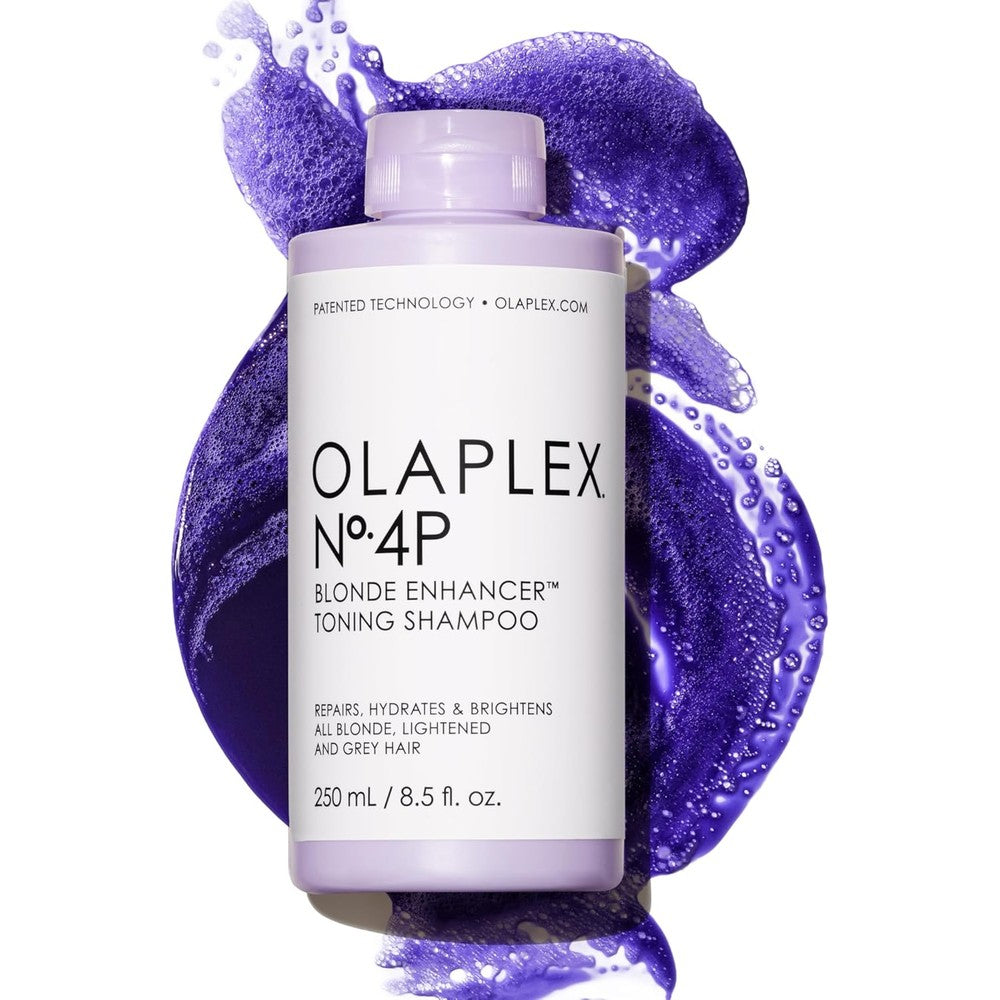 Olaplex Number 4P Blonde Enhancer Purple Toning Shampoo 250 Milliliters front view bottle