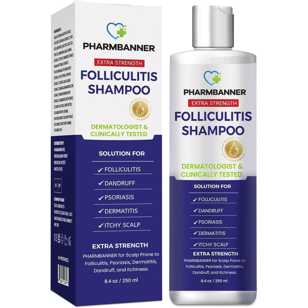 PHARMBANNER anti fungal shampoo front view bottle for scalp folliculitis relief