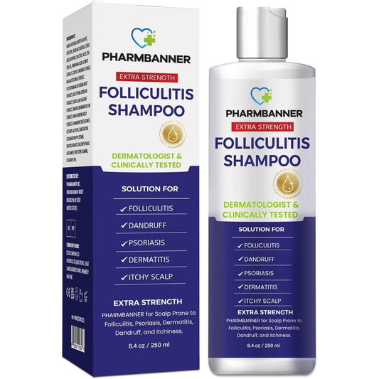 PHARMBANNER anti fungal shampoo front view bottle for scalp folliculitis relief
