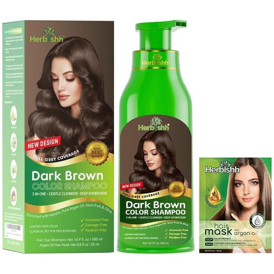 Herbishh Hair Color Shampoo Dark Brown 500ml front view bottle for premium grey hair coverage