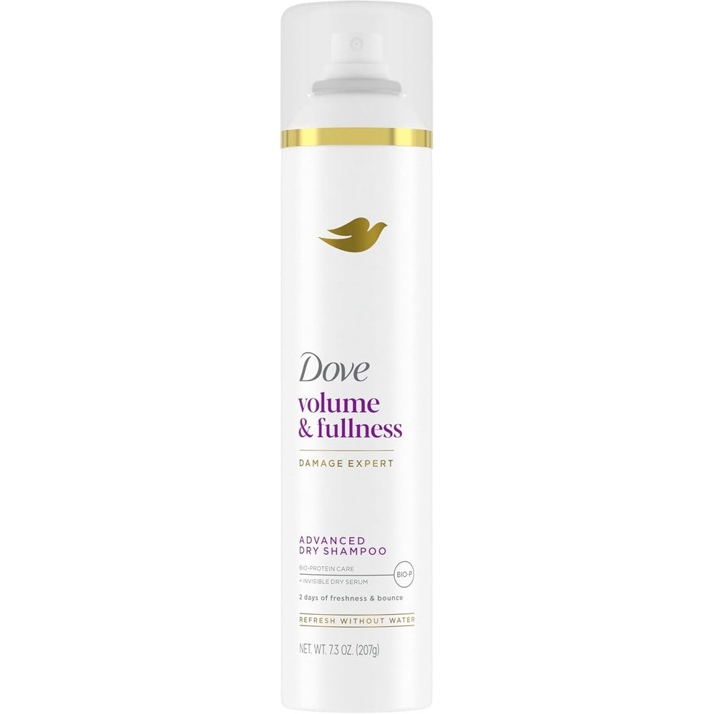 Dove Advanced Dry Shampoo Volume and Fullness front view showing 7.3 ounce can.