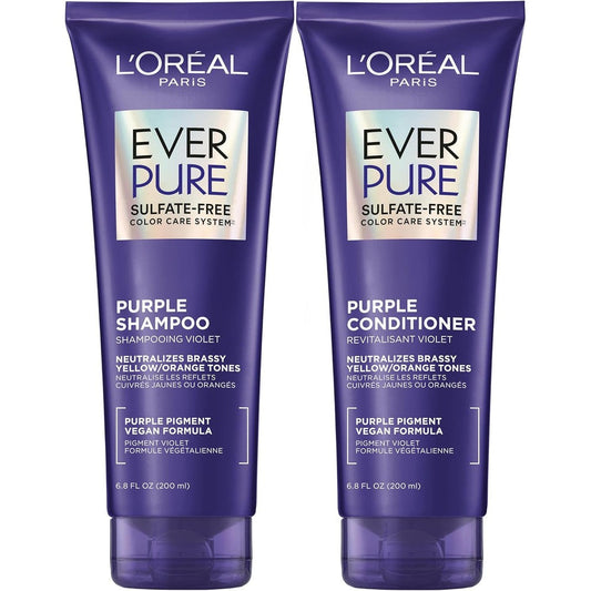 L'Oreal Paris EverPure Brass Toning Purple Shampoo and Conditioner Set front view