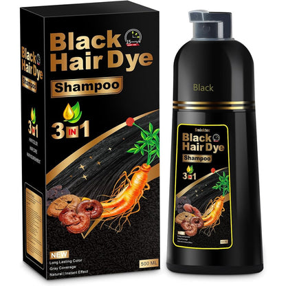 Sminktec 3 in 1 hair dye shampoo front view bottle for instant black hair color