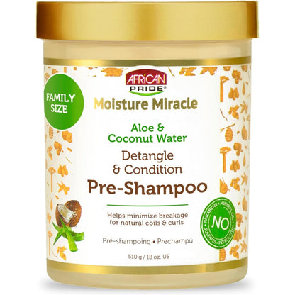 African Pride Moisture Miracle Pre-Shampoo front view hair detangler cream jar