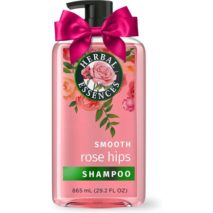 Herbal Essences Rose Hips Smooth Shampoo front view bottle showing pink bow cap